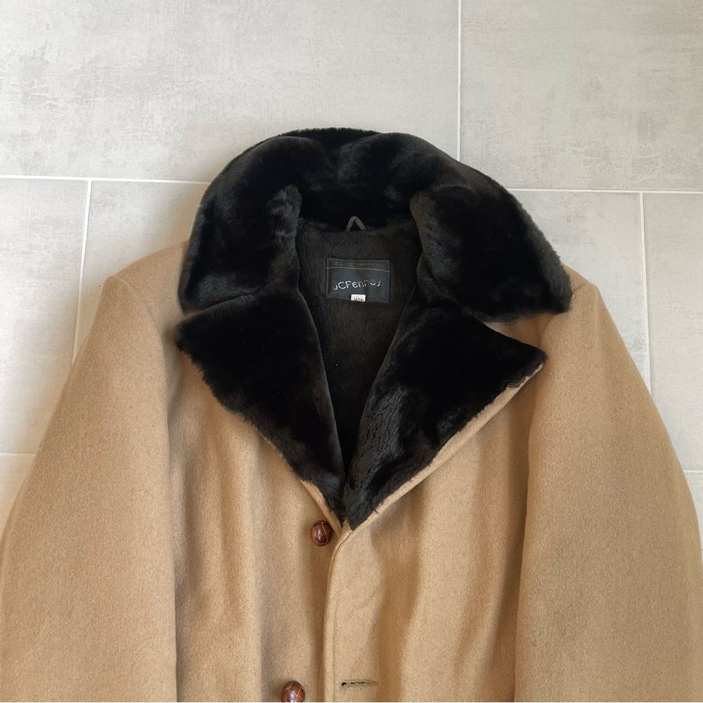 Vintage 70s wool faux fur trench coach - Picture 3 of 9